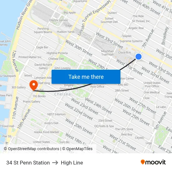 34 St Penn Station to High Line map