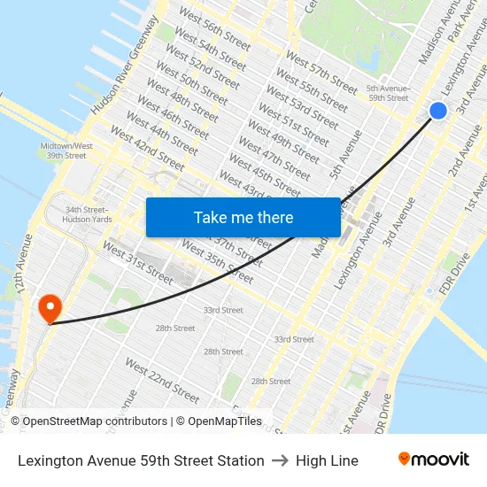 Lexington Avenue 59th Street Station to High Line map