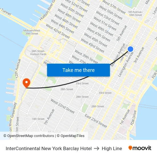 InterContinental New York Barclay Hotel to High Line map
