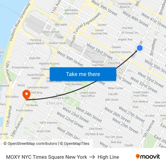 MOXY NYC Times Square New York to High Line map