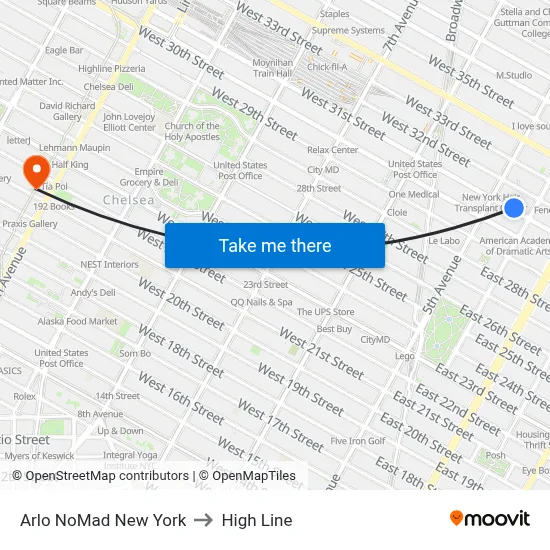 Arlo NoMad New York to High Line map