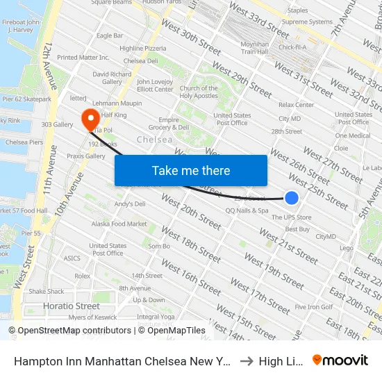 Hampton Inn Manhattan Chelsea New York to High Line map