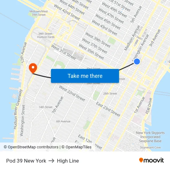 Pod 39 New York to High Line map
