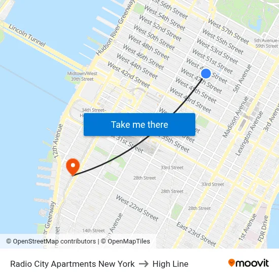 Radio City Apartments New York to High Line map