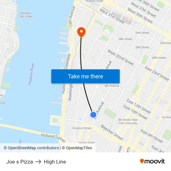 Joe s Pizza to High Line map