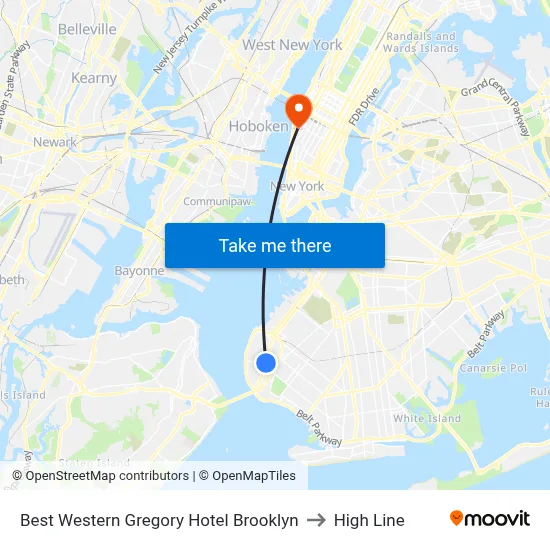 Best Western Gregory Hotel Brooklyn to High Line map