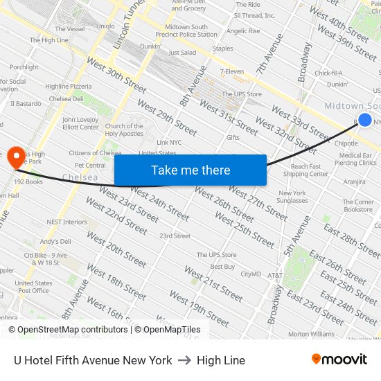 U Hotel Fifth Avenue New York to High Line map