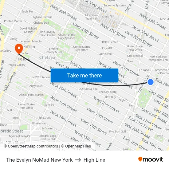 The Evelyn NoMad New York to High Line map