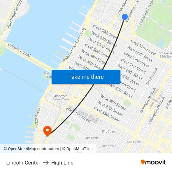 Lincoln Center to High Line map
