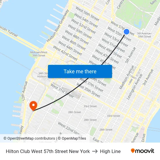 Hilton Club West 57th Street New York to High Line map