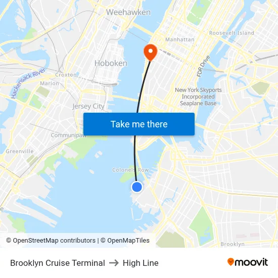 Brooklyn Cruise Terminal to High Line map