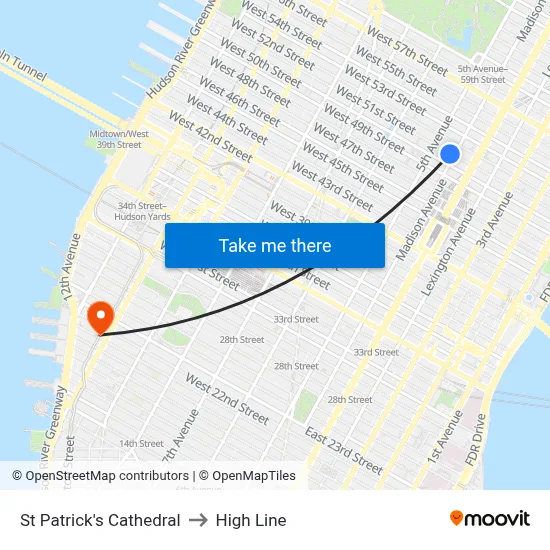 St Patrick's Cathedral to High Line map