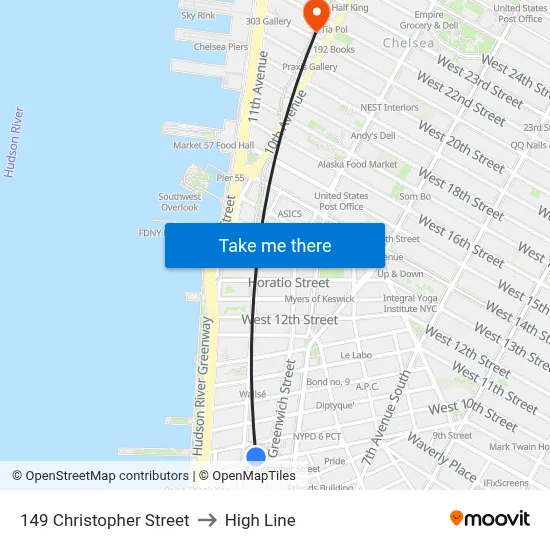 149 Christopher Street to High Line map