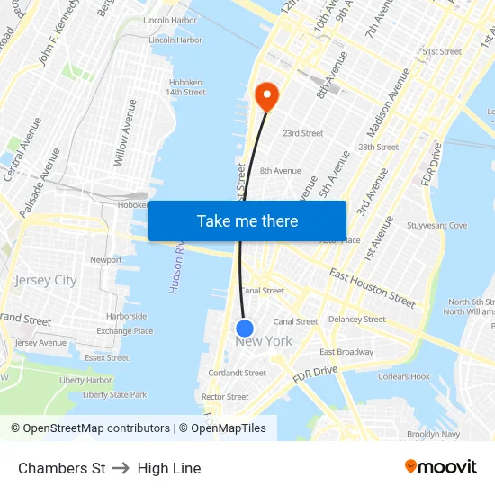Chambers St to High Line map