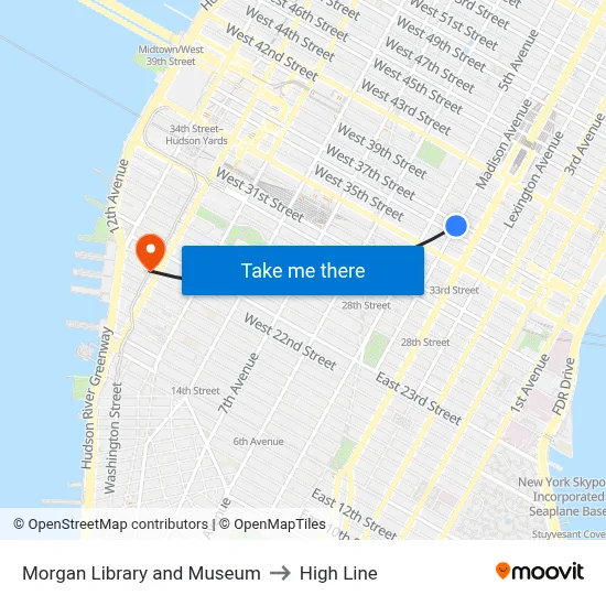 Morgan Library and Museum to High Line map