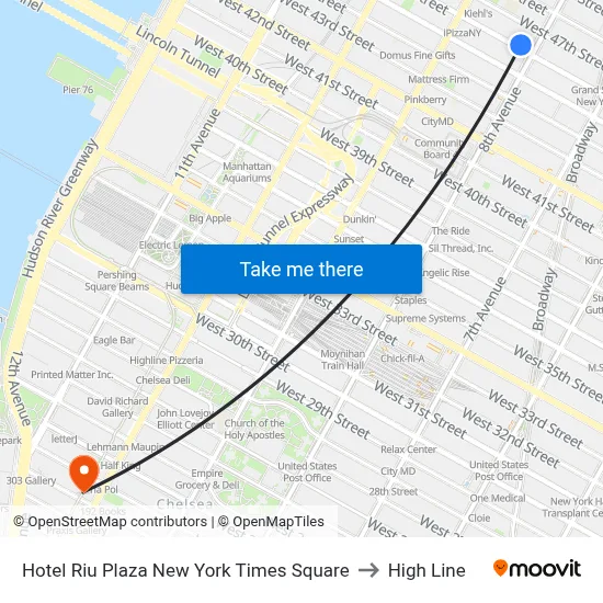 Hotel Riu Plaza New York Times Square to High Line map