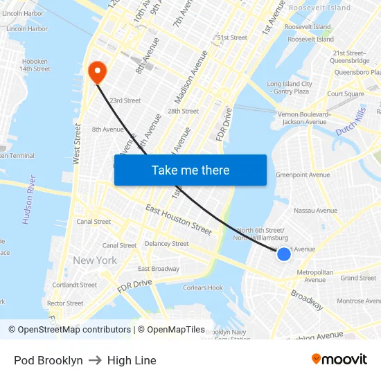 Pod Brooklyn to High Line map