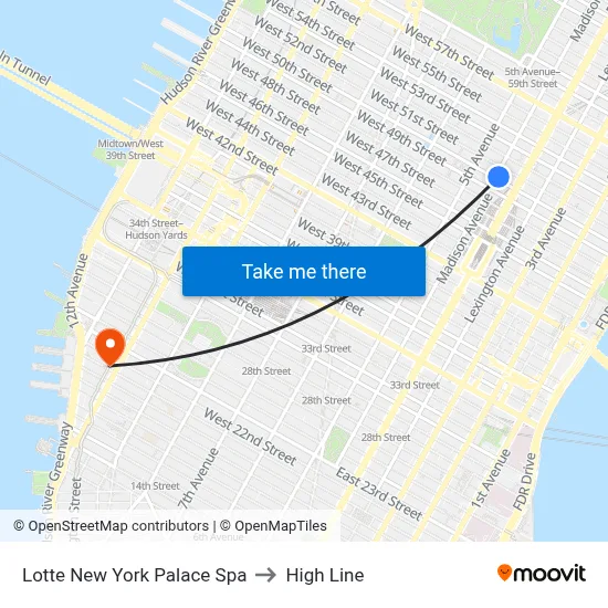 Lotte New York Palace Spa to High Line map
