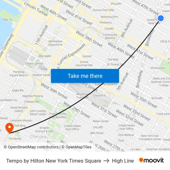Tempo by Hilton New York Times Square to High Line map