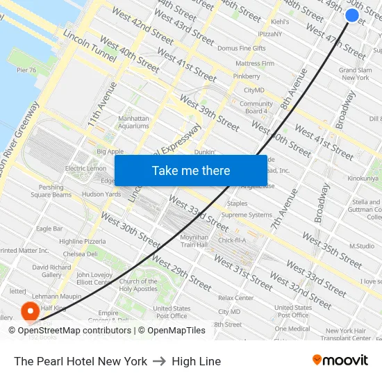 The Pearl Hotel New York to High Line map