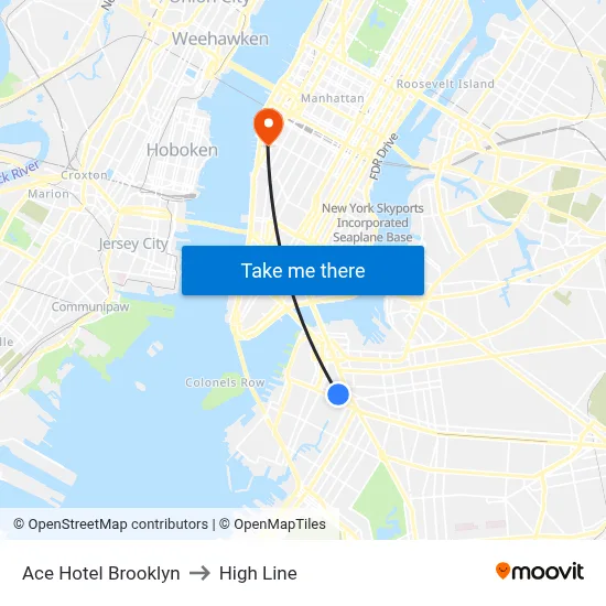 Ace Hotel Brooklyn to High Line map