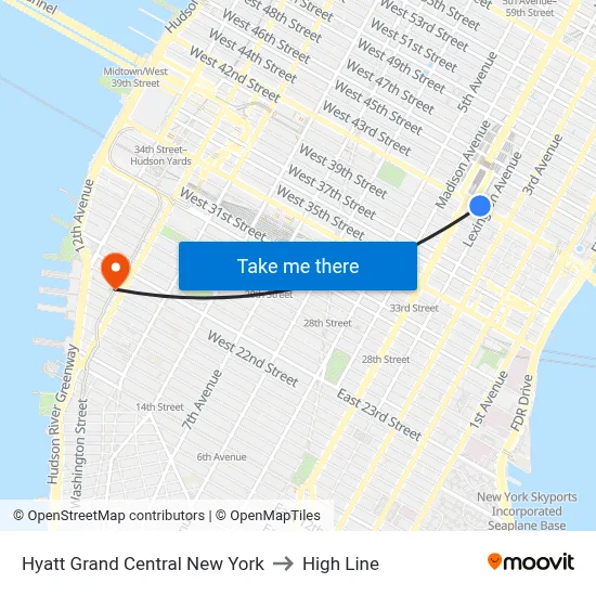 Hyatt Grand Central New York to High Line map