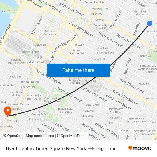 Hyatt Centric Times Square New York to High Line map