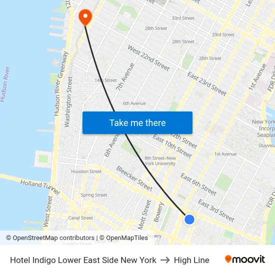 Hotel Indigo Lower East Side New York, 171 Ludlow St to High Line map