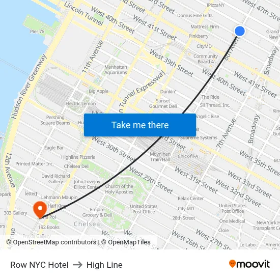 Row NYC Hotel to High Line map
