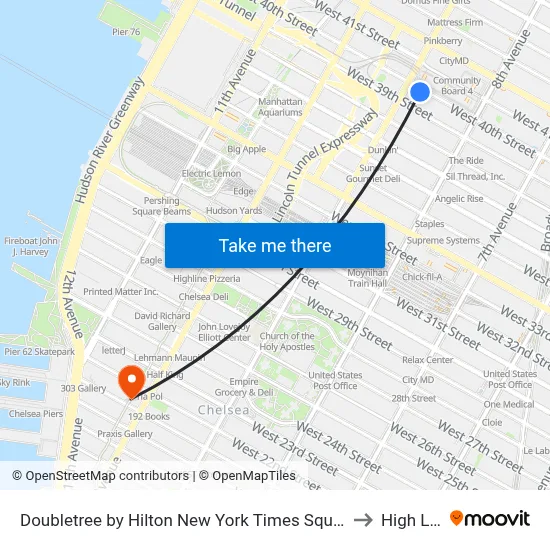 Doubletree by Hilton New York Times Square West to High Line map