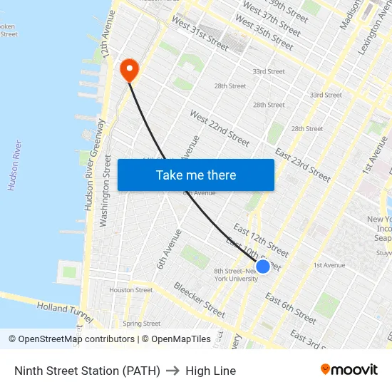 Ninth Street Station (PATH) to High Line map