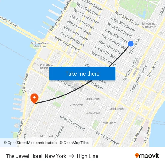 The Jewel Hotel, New York to High Line map