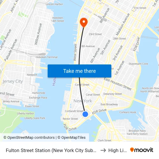 Fulton Street Station (New York City Subway) to High Line map