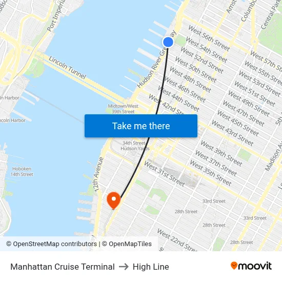 Manhattan Cruise Terminal to High Line map