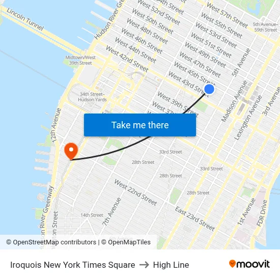 Iroquois New York Times Square to High Line map