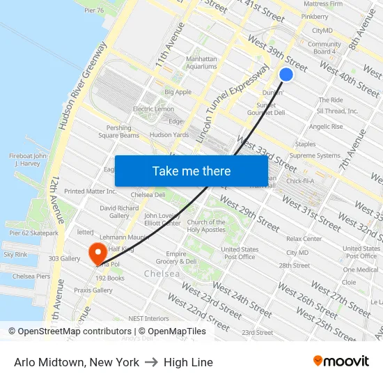 Arlo Midtown, New York to High Line map