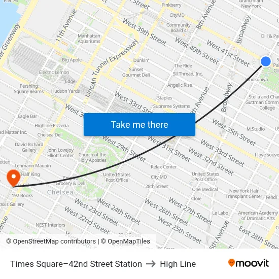 Times Square–42nd Street Station to High Line map