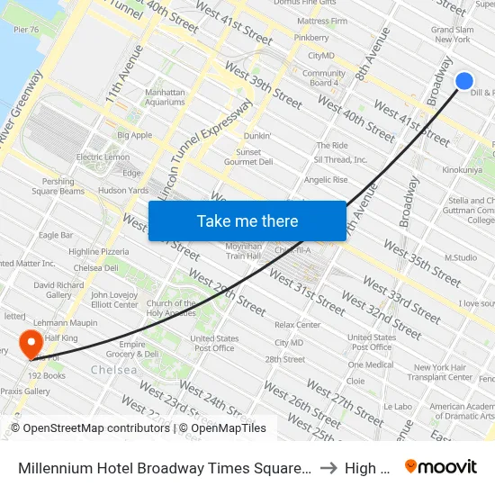 Millennium Hotel Broadway Times Square, New York to High Line map