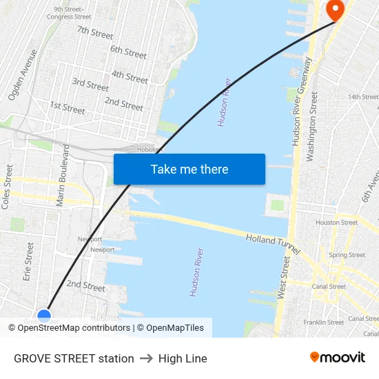 GROVE STREET station to High Line map