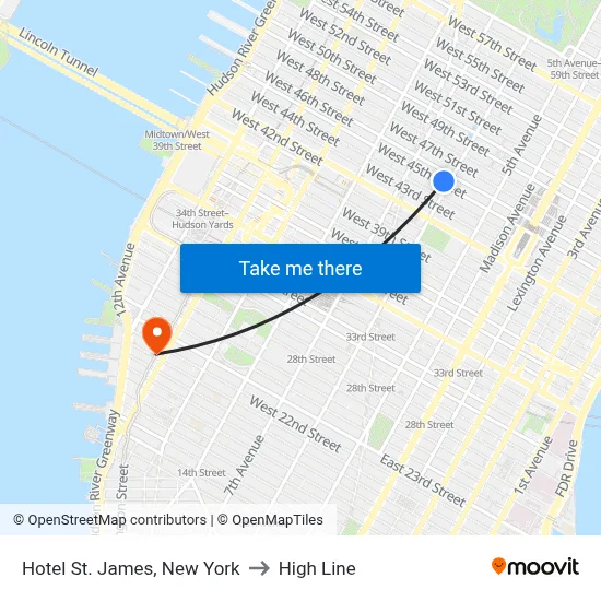 Hotel St. James, New York to High Line map