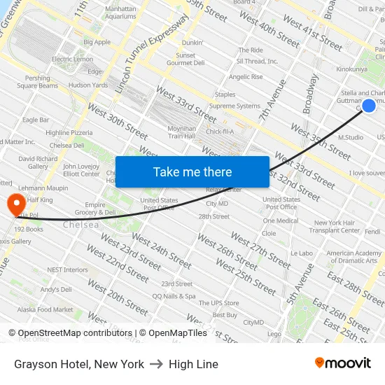 Grayson Hotel, New York to High Line map
