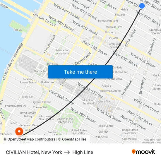CIVILIAN Hotel, New York to High Line map