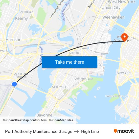 Port Authority Maintenance Garage to High Line map
