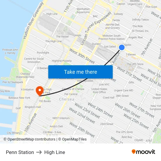 Penn Station to High Line map