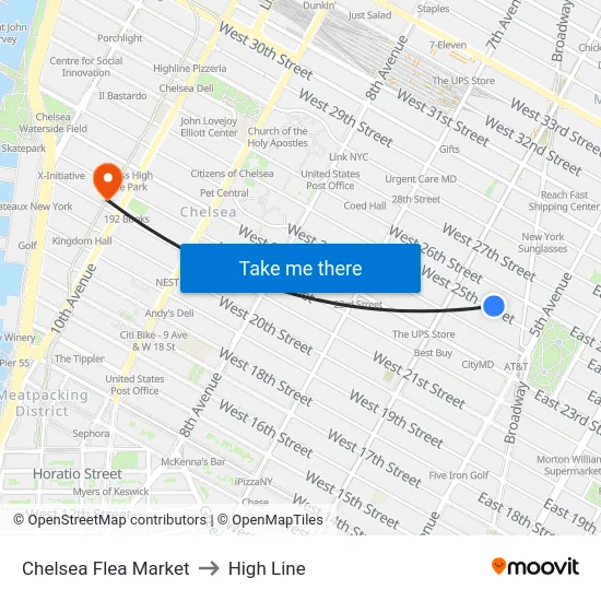 Chelsea Flea Market to High Line map