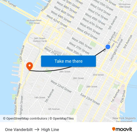 One Vanderbilt to High Line map