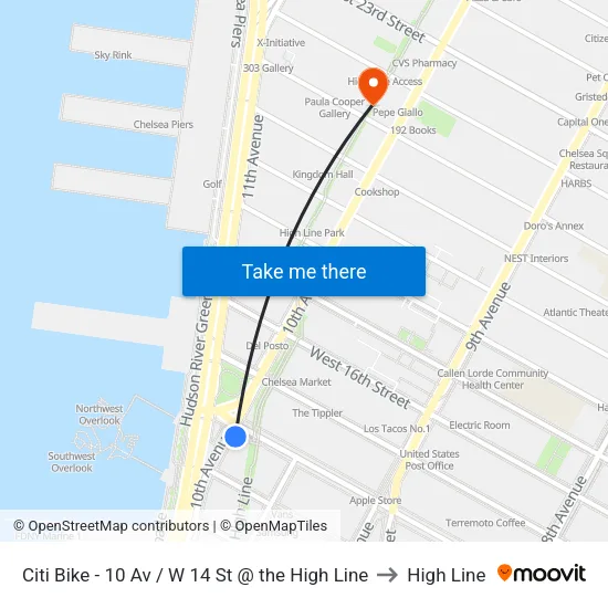 Citi Bike - W 14 St & the High Line to High Line map