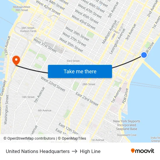 United Nations Headquarters to High Line map