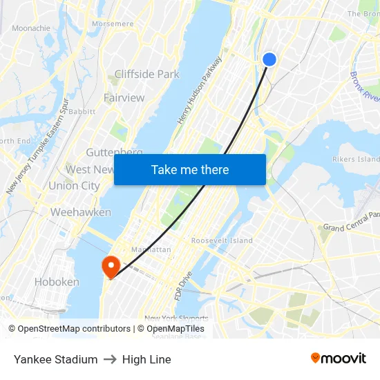 Yankee Stadium to High Line map