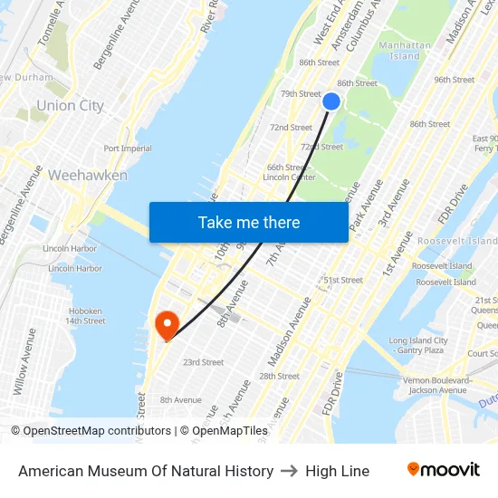 American Museum Of Natural History to High Line map